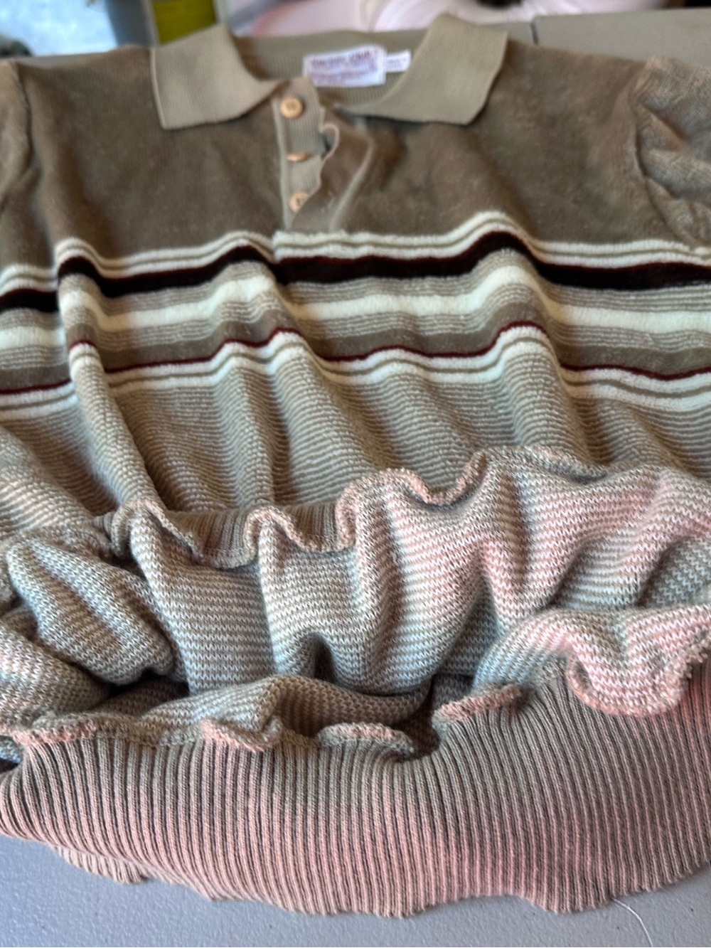 Vintage Career Club Knit Polo  Mens Small Beige Striped Pullover Made in Korea - Picture 9 of 11